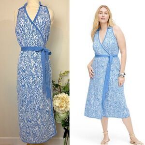 DIANE VON FURSTENBERG | Collared Sleeveless Sea Twig Sweaterknit Wrap Dress | La